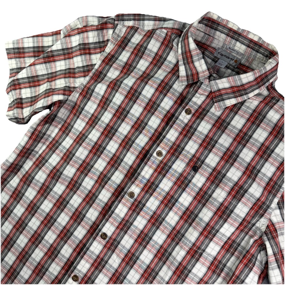 Carhartt Shirt Men's L Plaid Short Sleeve Red Relaxed Fit Pocket